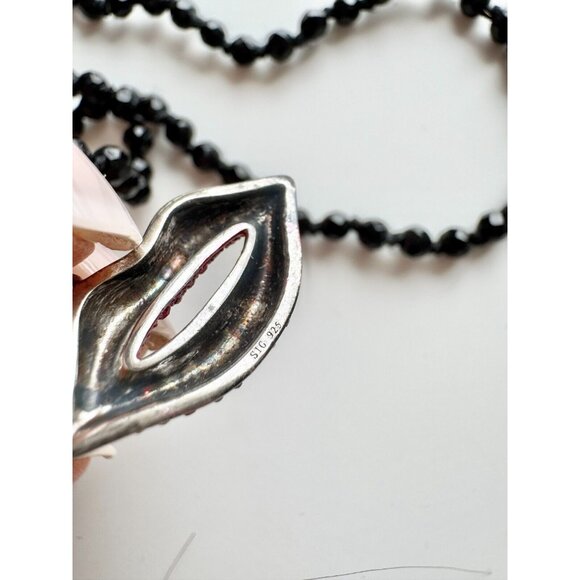 Unbranded 925 Sterling Silver Red Crystal Rhinestone Lips Pendant Necklace - Picture 8 of 10